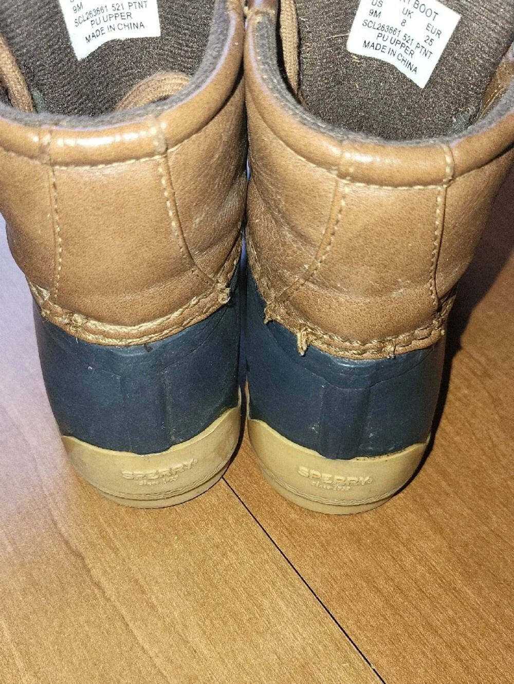 Sperry Kids Two-Tone Brown Leather and Black Rubber Duck Boots